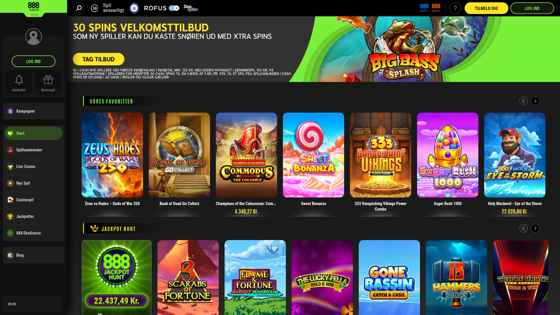 Skærmbillede af 888 Casinos forside