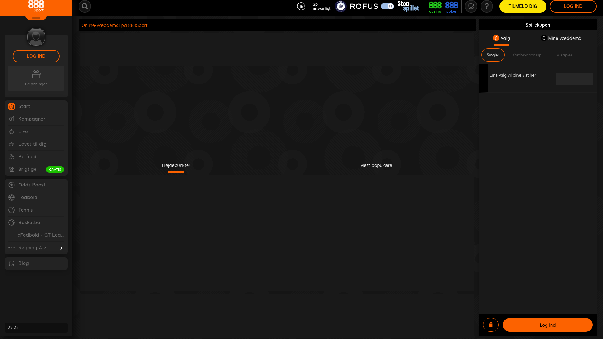 Skærmbillede af 888sports forside