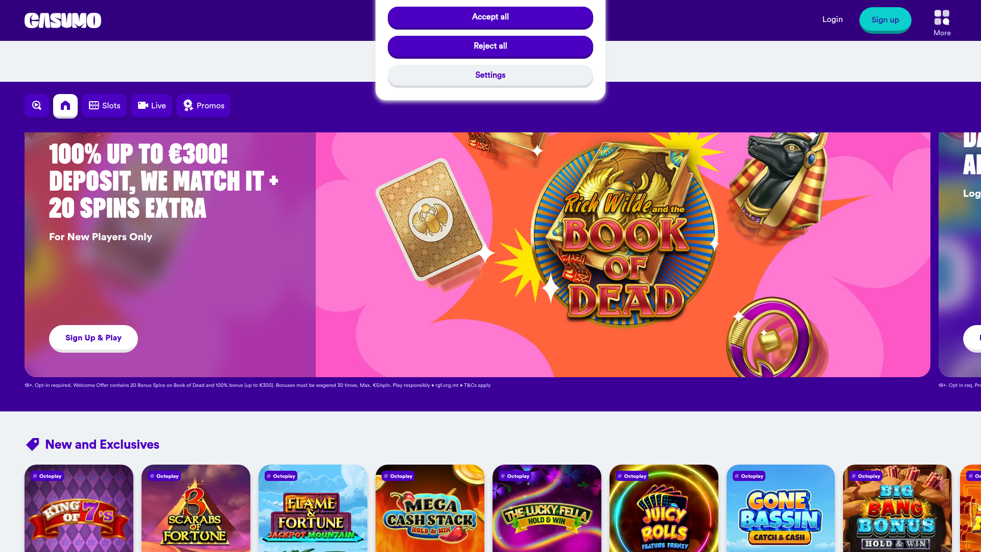 Skærmbillede af Casumos forside