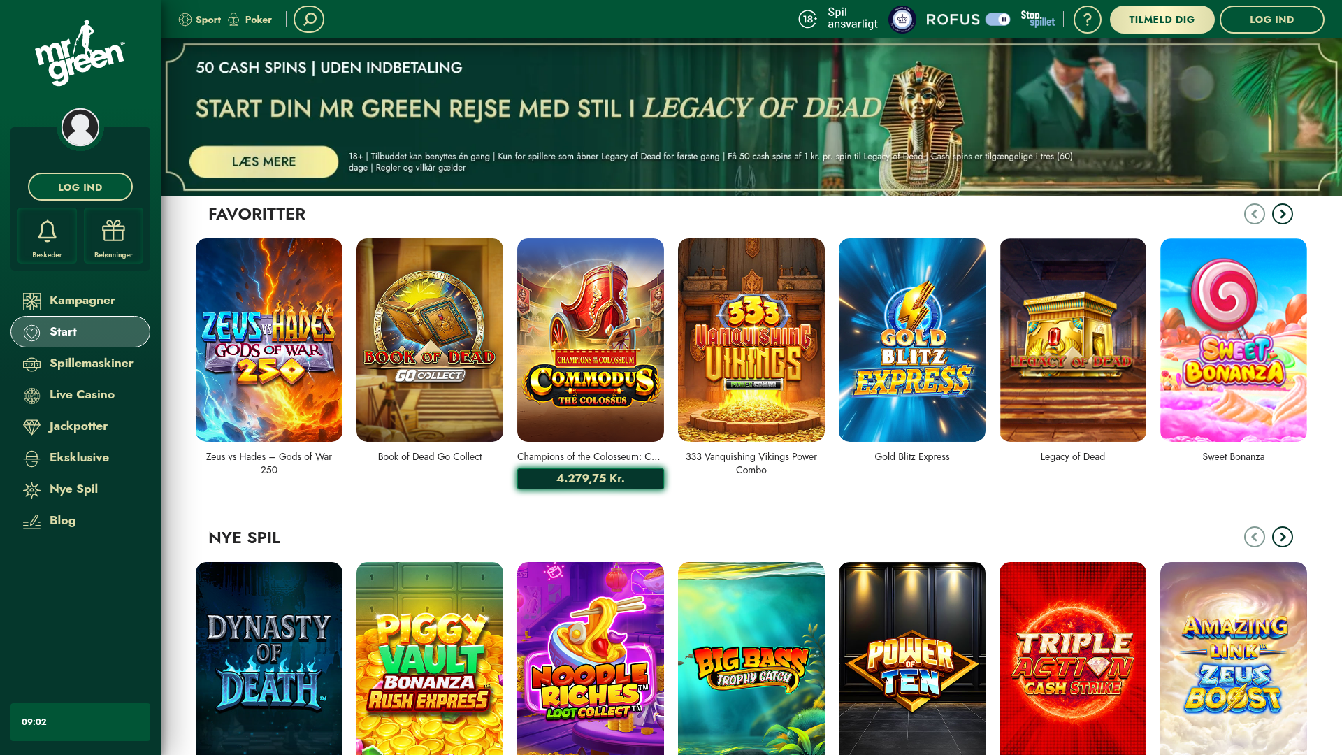 Skærmbillede af Mr Greens forside