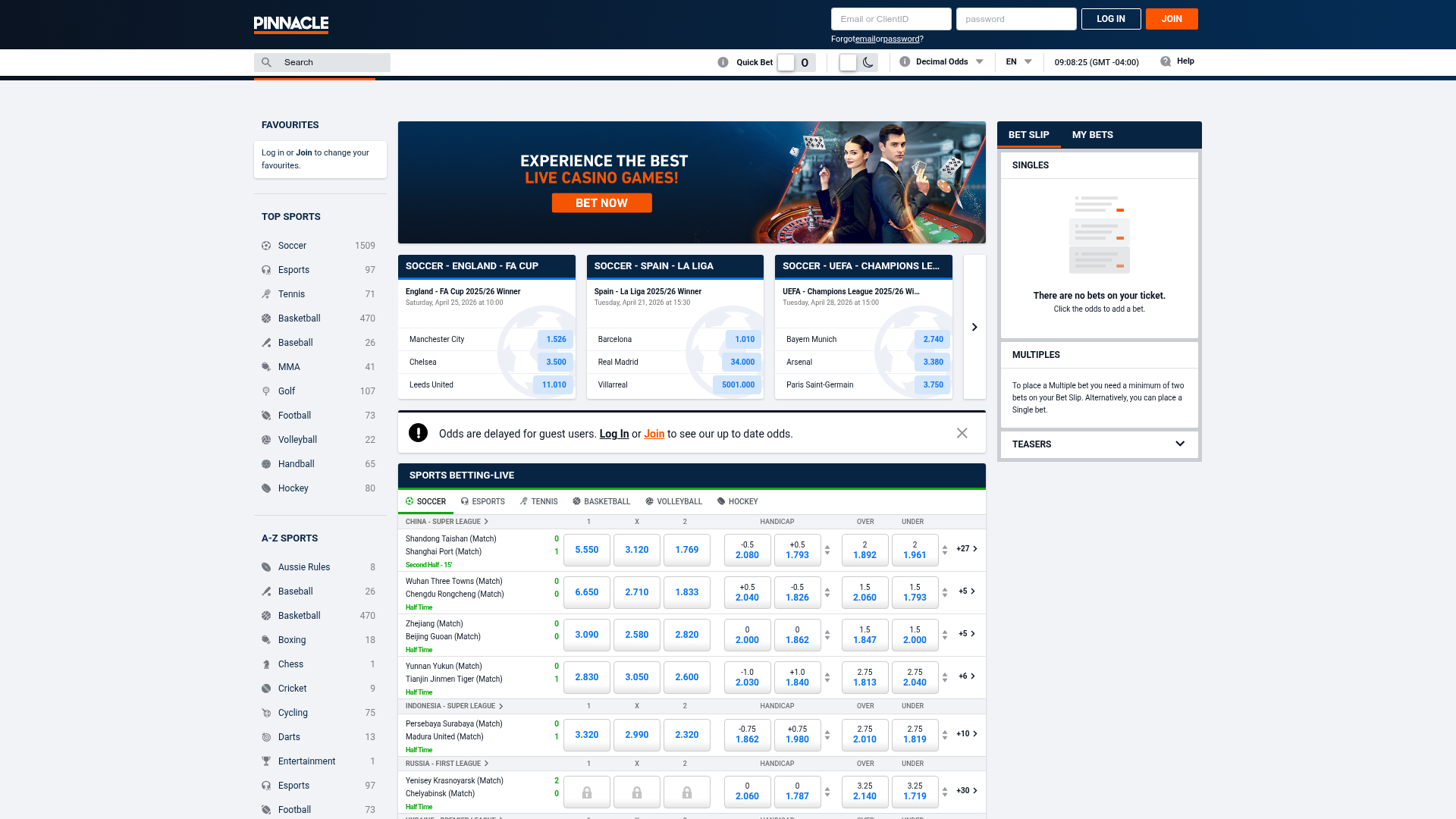 Skærmbillede af Pinnacles forside